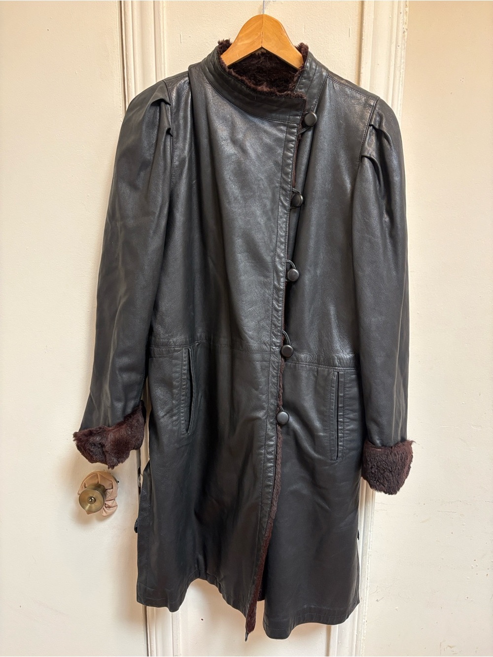 vintage 70s 80s Yves Saint Laurent Fourrures Lambskin Leather Fur Lined Coat